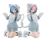 Qigmhua Re:0 Figurines de dessin animé Rem et Ram/Emilia Statue de chat style - Figurine de chat agenouillé - Figurine décorative décorative