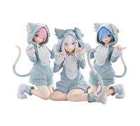 Qigmhua Re:0 Figurines de dessin animé Rem et Ram/Emilia Statue de chat style - Figurine de chat agenouillé - Figurine décorative décorative
