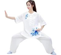 Qigong Vêtements Femme Été, Elégant Manches Courtes Été Lin Coton Linentai Chi Suit, Taichi Quan Lanterne Pantstai Chi Quan Vêtements Pratique Vêtements Broderie, Purple, XS