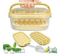 QiGui Bac à glaçons avec couvercle et récipient - Portable - 54 compartiments - 1 pelle à glace, 1 carré et 1 rond - Parfait pour whisky, cocktail, thé, café