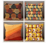 QiHon Extérieur Housses de Coussin 45x45 cm Lot de 4 Cercles Bruns Lin Housse Coussin Carrées Taie d'oreiller Jaune Moderne Decoration Canapé Housses Coussins pour Patio Jardin Chaise Lit