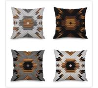 QiHon Extérieur Housses de Coussin 55x55 cm Lot de 4 Gris Géométrique Lin Housse Coussin Carrées Taie d'oreiller Noir Marron Moderne Decoration Canapé Housses Coussins pour Patio Jardin Chaise Lit