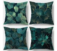 QiHon Housse de Coussin 55x55 cm Lot de 4, Feuille D'Érable Verte Taie d'oreiller Décorative Moderne Housse d'oreiller en Lin esthétique pour Canapé Salon de Jardin Patio Maison Décor