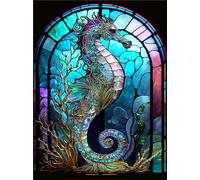 QiHon Kits de Peinture Diamant 5D DIY Diamond Painting Complet Organisme Marin Hippocampe Diamant Strass Point de Croix Cristal Painting pour Adultes Enfants Murale Décor 40x50cm