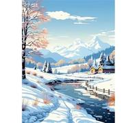 QiHon Peinture par Numéros pour Adultes Neige, Peinture par Numéro Adulte Paysage D'Hiver, DIY Kits de Peinture à L'huile avec Peinture et Pinceau 30x40cm (Sans Cadre)