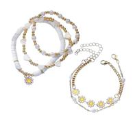 QIIIMSLSS Lot de 5 bracelets de style bohème avec pendentif en forme de marguerite - Bijoux empilables pour femmes à la mode