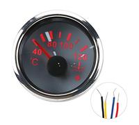 Qiilu Jauge de température d'eau de refroidissement 2in, 12V/24V 40-120 ℃ Alarme intelligente IP67 étanche 0-190ohm Jauge de température de refroidissement par eau Capteur EU pour bateau(Cadran blanc)