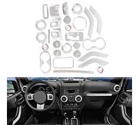 Qiilu Kit D'accessoires de Décoration Intérieure de Voiture 28 Pièces pour JK JKU 2 Portes 4 Portes 2011-2018 Couvre-poignée de Porte Intérieure Garniture de Volant
