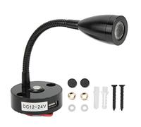 Qiilu RV LED Liseuses Intérieur 12-24V 3W 3 Couleurs Lumière USB Rechargeable RV Liseuse Cou Flexible pour Yachts Bateaux RV(Le noir)