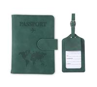 Qiimenguer Étui pour passeport, passeport, passeport et étiquette de bagage en cuir PU, porte-passeport avec rabat RFID pour passeport, cartes de crédit, cartes d'identité et documents de voyage, vert