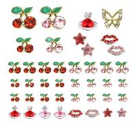 Qiipii Lot de 42 breloques 3D pour ongles en forme de cerise, cœur, planète, étoile, lèvres, Saint-Valentin, strass, clous, diamants brillants, b
