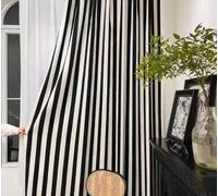 QIJIAYU Rideaux de Luxe français Vintage Noir et Blanc, Patchwork Rayures Chenille Jacquard, Salon Salle à Manger Chambre à Coucher