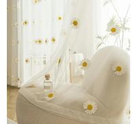 QIJIAYU Rideaux en Tulle Marguerite Jaune Brodé Fleur Botanique pour Chambre d'Enfants, Cuisine, Étude, Porte, Cloison - Décoration