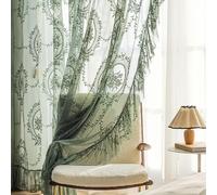 QIJIAYU Rideaux en Tulle Vintage Vert foncé, Volants élégants, Fleurs brodées, filtrage de la lumière, pour Chambre à Coucher et Balcon