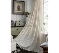 QIJIAYU Style Bohème Beige Gland Rideaux Creux Crochet Vintage Coton et Lin Tissé pour Cuisine et Décor à la Maison