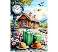 Qijinn 5D Carrefour du village Diamond Painting Kit pour Adulte Débutants,Diamond Painting Complet DIY Art du Diamond Strass Broderie Artisanat pour Murale Décoration Round Drill,50x70 cm