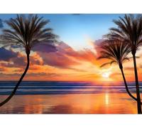 Qijinn 5D Coucher de soleil sur l'océan Diamond Painting Kit pour Adulte Débutants,Diamond Painting Complet DIY Art du Diamond Strass Broderie Artisanat pour Murale Décoration Square Drill,50x70 cm