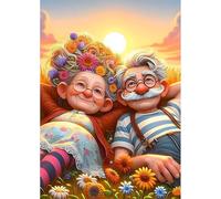 Qijinn 5D Couple au coucher du soleil Diamond Painting Kit pour Adulte Débutants,Diamond Painting Complet DIY Art du Diamond Strass Broderie Artisanat pour Murale Décoration Round Drill,40x50 cm
