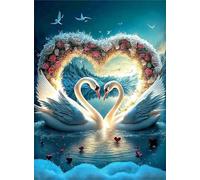 Qijinn 5D Couple de cygnes Diamond Painting Kit pour Adulte Débutants,Diamond Painting Complet DIY Art du Diamond Strass Broderie Artisanat pour Murale Décoration Square Drill,60x80 cm
