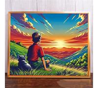Qijinn 5D Diamond Art Painting Kit,boy hill cat diamond art Kits for Adults,DIY Round Full Drill Diamond Painting Rhinestone Canvas Embroidery Craft for Home Wall Decor Gifts 70x90 cm