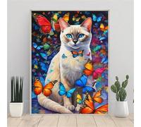 Qijinn 5D Diamond Art Painting Kit,Cats Butterflies diamond art Kits for Adults,DIY Square Full Drill Diamond Painting Rhinestone Canvas Embroidery Craft for Home Wall Decor Gifts 40x50 cm