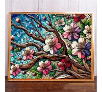Qijinn 5D Diamond Art Painting Kit,flower abstract tree diamond art Kits for Adults,DIY Square Full Drill Diamond Painting Rhinestone Canvas Embroidery Craft for Home Wall Decor Gifts 80x100 cm