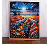 Qijinn 5D Diamond Art Painting Kit,Flower Field Moon diamond art Kits for Adults,DIY Round Full Drill Diamond Painting Rhinestone Canvas Embroidery Craft for Home Wall Decor Gifts 90x110 cm
