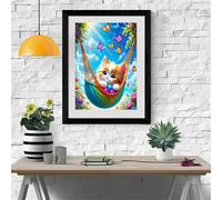 Qijinn 5D Diamond Art Painting Kit,Kitten swing butterfly diamond art Kits for Adults,DIY Round Full Drill Diamond Painting Rhinestone Canvas Embroidery Craft for Home Wall Decor Gifts 50x70 cm