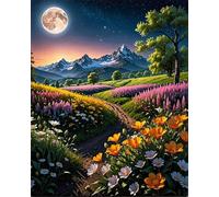 Qijinn 5D Diamond Art Painting Kit,Night Flower Field diamond art Kits for Adults,DIY Square Full Drill Diamond Painting Rhinestone Canvas Embroidery Craft for Home Wall Decor Gifts 90x110 cm