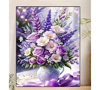 Qijinn 5D Diamond Art Painting Kit,Purple flowers diamond art Kits for Adults,DIY Square Full Drill Diamond Painting Rhinestone Canvas Embroidery Craft for Home Wall Decor Gifts 70x90 cm