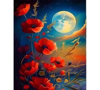 Qijinn 5D Diamond Art Painting Kit,Red Flower Moon diamond art Kits for Adults,DIY Round Full Drill Diamond Painting Rhinestone Canvas Embroidery Craft for Home Wall Decor Gifts 80x100 cm