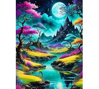 Qijinn 5D Diamond Art Painting Kit,River Moon Tree diamond art Kits for Adults,DIY Round Full Drill Diamond Painting Rhinestone Canvas Embroidery Craft for Home Wall Decor Gifts 90x110 cm