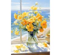 Qijinn 5D Diamond Art Painting Kit,sea Yellow flowers diamond art Kits for Adults,DIY Round Full Drill Diamond Painting Rhinestone Canvas Embroidery Craft for Home Wall Decor Gifts 30x40 cm