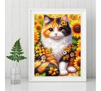 Qijinn 5D Diamond Art Painting Kit,Sunflower Cat diamond art Kits for Adults,DIY Round Full Drill Diamond Painting Rhinestone Canvas Embroidery Craft for Home Wall Decor Gifts 60x80 cm