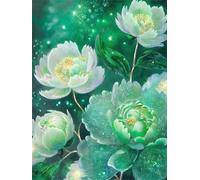 Qijinn 5D Diamond Art Painting Kit,White green peony diamond art Kits for Adults,DIY Square Full Drill Diamond Painting Rhinestone Canvas Embroidery Craft for Home Wall Decor Gifts 50x70 cm