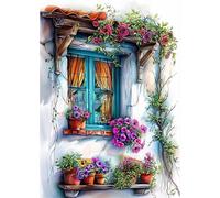 Qijinn 5D Fleurs de fenêtres Diamond Painting Kit pour Adulte Débutants,Diamond Painting Complet DIY Art du Diamond Strass Broderie Artisanat pour Murale Décoration Square Drill,60x80 cm