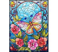 Qijinn 5D Fleurs en verre coloré Diamond Painting Kit pour Adulte Débutants,Diamond Painting Complet DIY Art du Diamond Strass Broderie Artisanat pour Murale Décoration Square Drill,90x110 cm