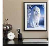 Qijinn 5D Lion blanc Diamond Painting Kit pour Adulte Débutants,Diamond Painting Complet DIY Art du Diamond Strass Broderie Artisanat pour Murale Décoration Square Drill,50x70 cm