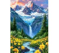 Qijinn 5D Montagnes Champs de fleurs Diamond Painting Kit pour Adulte Débutants,Diamond Painting Complet DIY Art du Diamond Strass Broderie Artisanat pour Murale Décoration Round Drill,40x50 cm