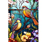 Qijinn 5D Oiseaux en vitrail Diamond Painting Kit pour Adulte Débutants,Diamond Painting Complet DIY Art du Diamond Strass Broderie Artisanat pour Murale Décoration Round Drill,30x40 cm