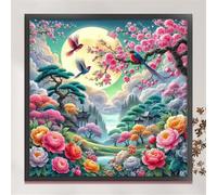 Qijinn 5D Paysage fleuri Diamond Painting,DIY 65x65cm Broderie Diamant Painting Complet,Rond Art du Diamant Peinture pour Adultes Débutants Strass Point de Croix Painting Maison Murale Décor