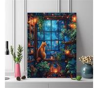 Qijinn 5D Plantes vertes pour chats Diamond Painting Kit pour Adulte Débutants,Diamond Painting Complet DIY Art du Diamond Strass Broderie Artisanat pour Murale Décoration Square Drill,100x130 cm