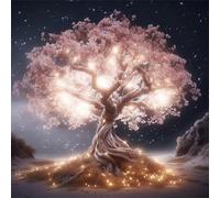 Qijinn Arbre Fluo Rose 5D Broderie Diamond Painting,30x30 cm Kit de Peinture en Diamant pour Adultes,DIY rond Diamond Painting Kit Complet Strass Point de croix Image Artisanat pour Salon Mural Décor