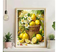 Qijinn Diamond Painting Kit,5D Fleur de citron Broderie Art Diamant Painting Kit Complet DIY Peinture Diamant Adulte Cristal Strass Point de Croix Painting pour Maison Décor Round Drill,40x50 cm