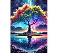 Qijinn Diamond Painting Kit,5D L'île aux arbres Broderie Art Diamant Painting Kit Complet DIY Peinture Diamant Adulte Cristal Strass Point de Croix Painting pour Maison Décor Square Drill,40x50 cm