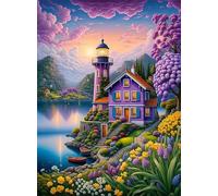 Qijinn Diamond Painting Kit,5D L'île du rêve violet Broderie Art Diamant Painting Kit Complet DIY Peinture Diamant Adulte Cristal Strass Point de Croix Painting pour Maison Décor Round Drill,30x40 cm