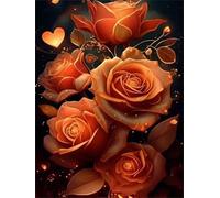 Qijinn Diamond Painting Kit,5D Rose Orange Broderie Art Diamant Painting Kit Complet DIY Peinture Diamant Adulte Cristal Strass Point de Croix Painting pour Maison Décor Square Drill,70x90 cm