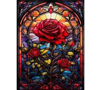 Qijinn Diamond Painting Kit,5D Vitrail Rose Broderie Art Diamant Painting Kit Complet DIY Peinture Diamant Adulte Cristal Strass Point de Croix Painting pour Maison Décor Round Drill,30x40 cm