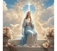 Qijinn Vierge Marie 5D Broderie Diamond Painting,40x40 cm Kit de Peinture en Diamant pour Adultes,DIY rond Diamond Painting Kit Complet Strass Point de croix Image Artisanat pour Salon Mural Décor