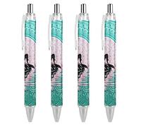 QIJIUU A Mermaid Reflected in The Sea Lot de 4 stylos à bille rétractables à petite pointe Motif personnalisé Encre noire 0,55 mm